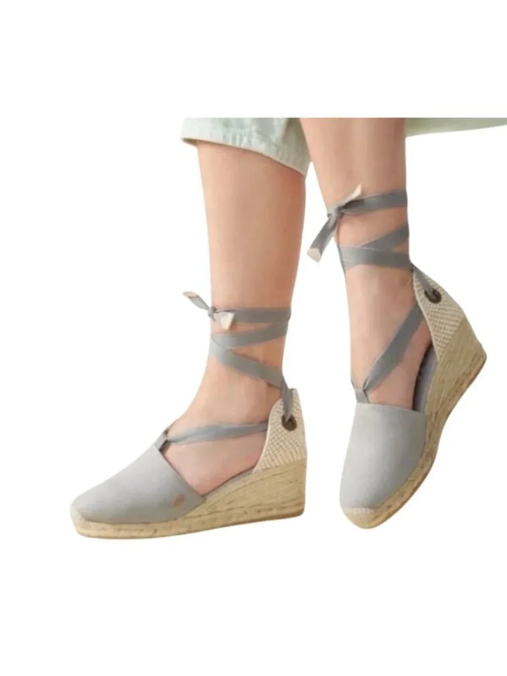Viscata Espadrille Wedge Sandals Ankle Tie Canvas colorful bright melon 39